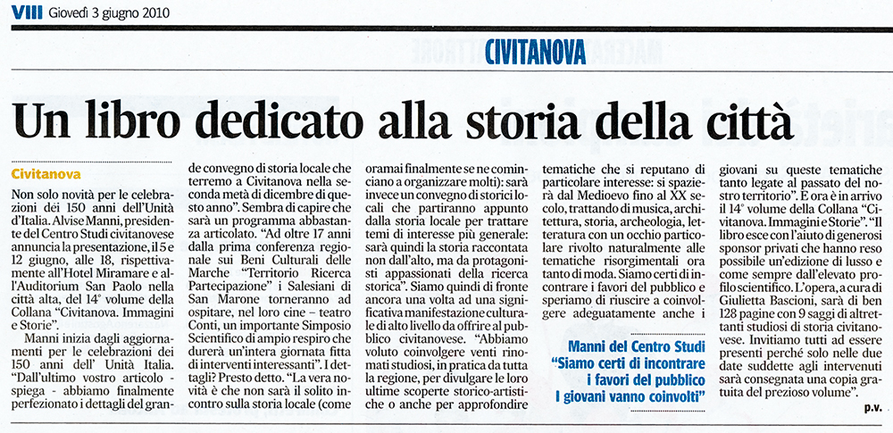 Articolo del Corriere Adriatico del 3 giugno 2010
